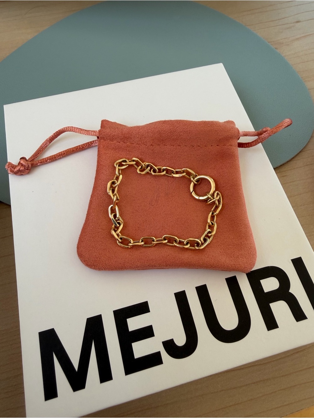 Mejuri 14k Gold Chain / charm Bracelet with Coral Pouch
